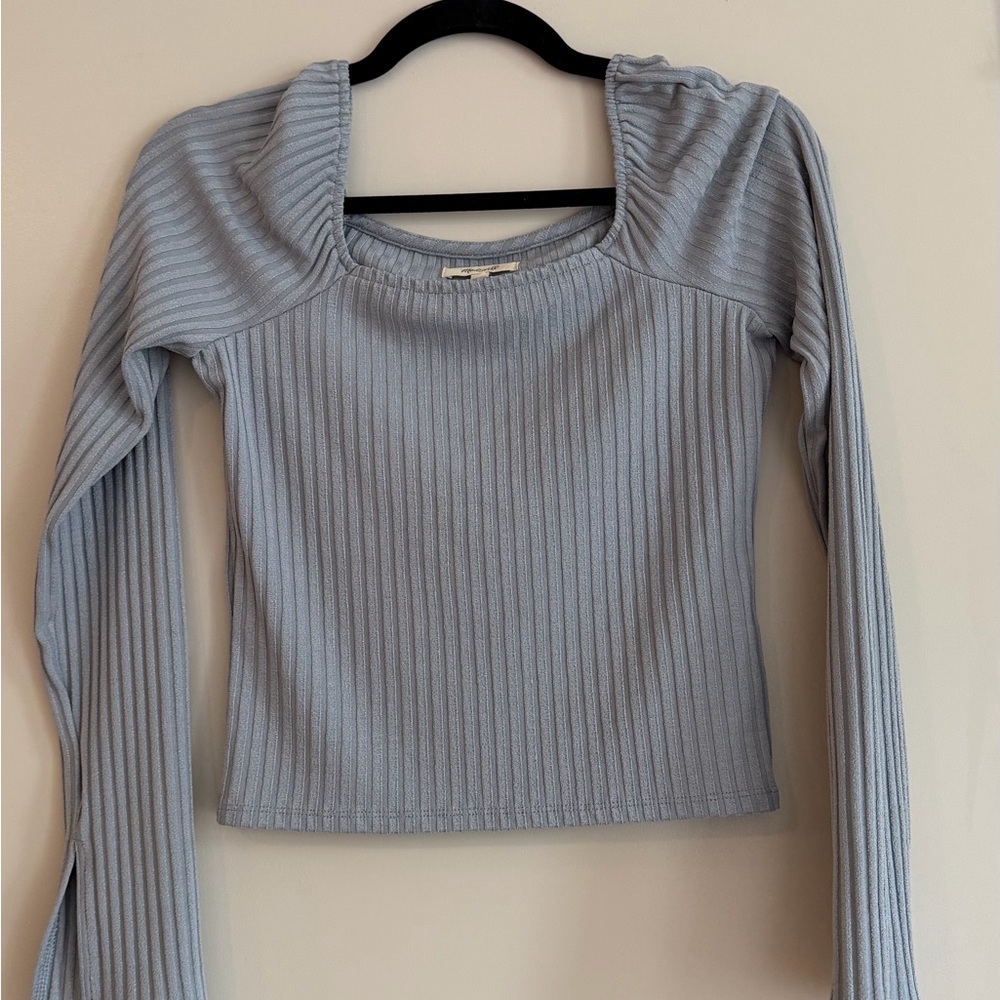 Light Blue Ribbed Long Sleeve Top
